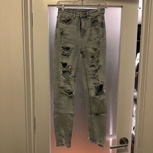 American Eagle Light Blue Distressed Mom Jeans